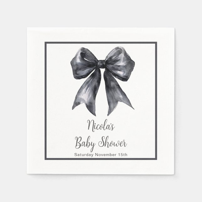 Servilleta De Papel Baby Shower Black Coquette Bow (Anverso)