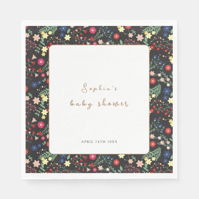 Servilleta De Papel Baby Shower Black Little Wilflower Frame (Anverso)