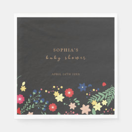 Servilleta De Papel Baby Shower Black Simple Elegant Wildflower