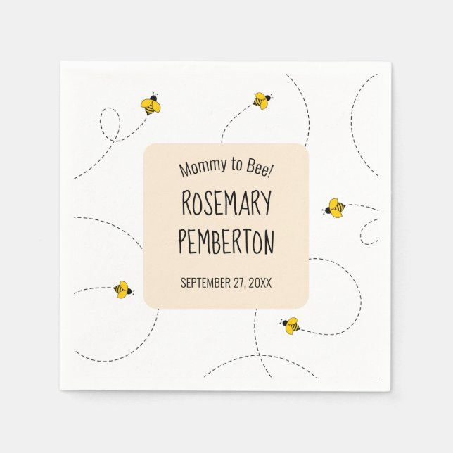Servilleta De Papel Baby Shower blanco llano de abejas zumbando (Anverso)