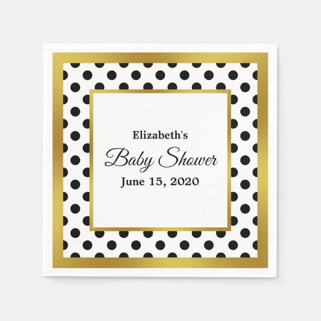 Servilleta De Papel Baby Shower blanco negro y falso oro (Anverso)