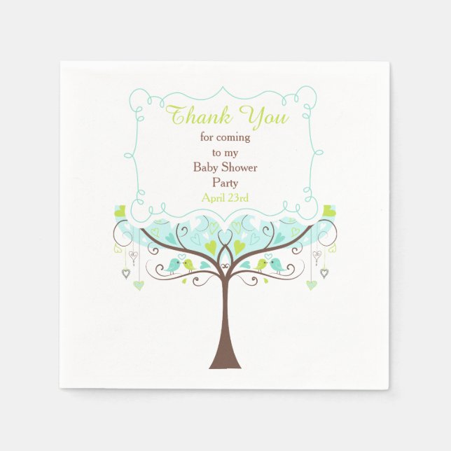 Servilleta De Papel Baby Shower Blue and Green Floral Bird (Anverso)
