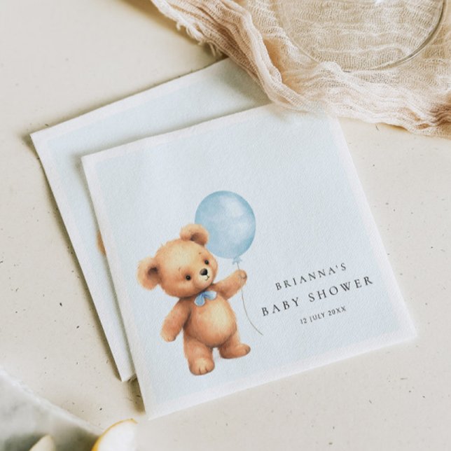 Servilleta De Papel Baby Shower Blue Balloon Bear (Subido por el creador)
