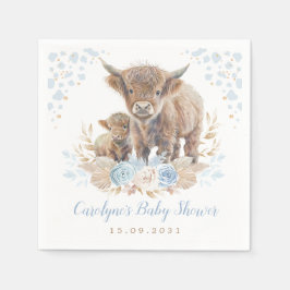 Servilleta De Papel Baby Shower Blue Boho Highland Cow Boy