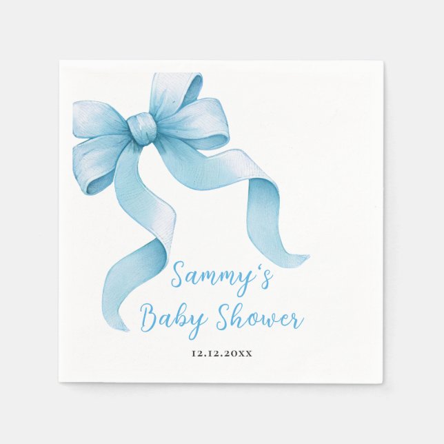 Servilleta De Papel Baby Shower Blue Coquette Bow (Anverso)