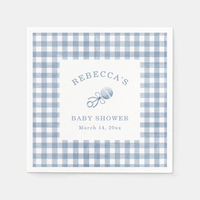 Servilleta De Papel Baby Shower Blue Gingham Boy (Anverso)