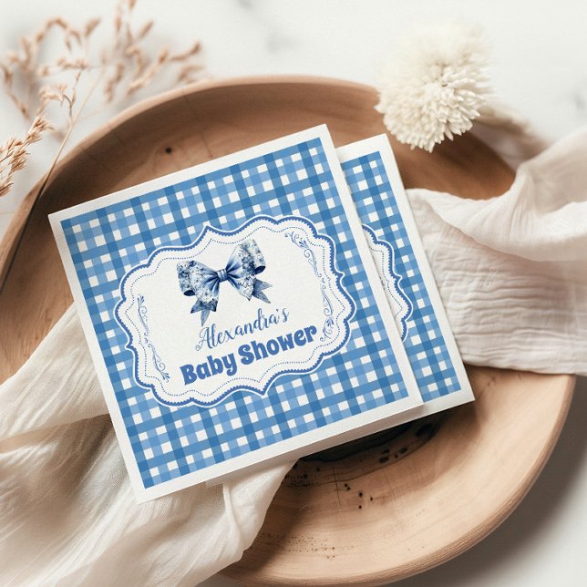 Servilleta De Papel Baby Shower Blue Gingham y Bow (Subido por el creador)