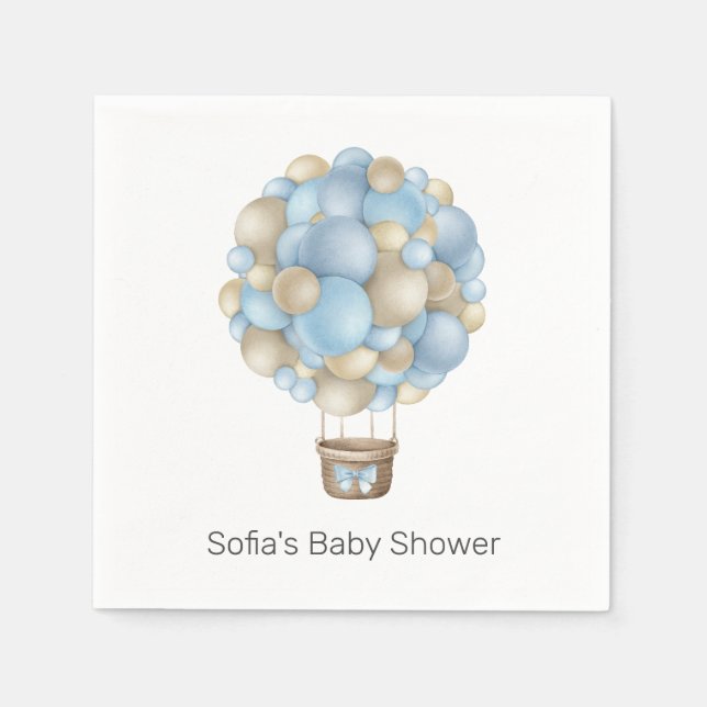 Servilleta De Papel Baby Shower Blue Hot Air Balloon (Anverso)