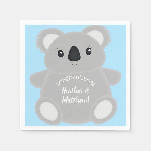 Servilleta De Papel Baby Shower Blue Koala Bear (Anverso)