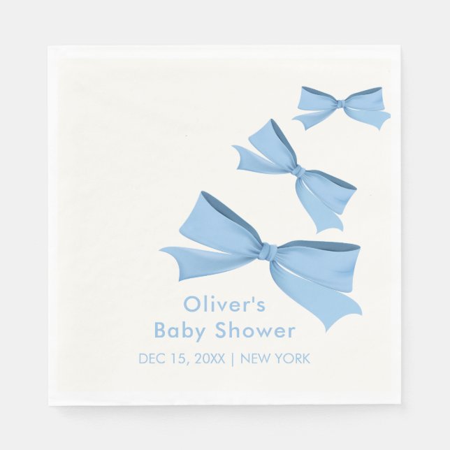 Servilleta De Papel Baby Shower Blue Little Bow Frame Boy (Anverso)