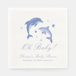 Servilleta De Papel Baby Shower Blue Modern Summer Dolphin Stars