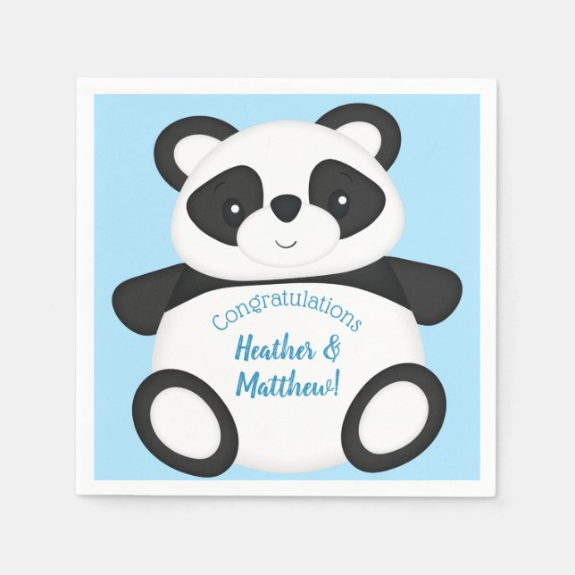 Servilleta De Papel Baby Shower Blue Panda Bear (Anverso)