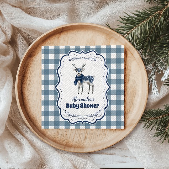 Servilleta De Papel Baby Shower Blue Plaid Reindeer (Subido por el creador)