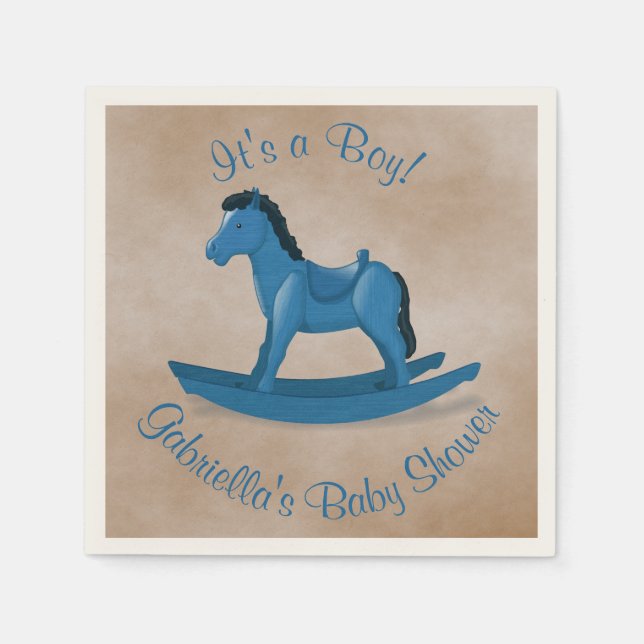 Servilleta De Papel Baby Shower Blue Rocking Horse (Anverso)