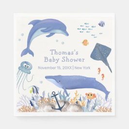 Servilleta De Papel Baby Shower Blue Rustic Ocean Dolphin Whale Boy