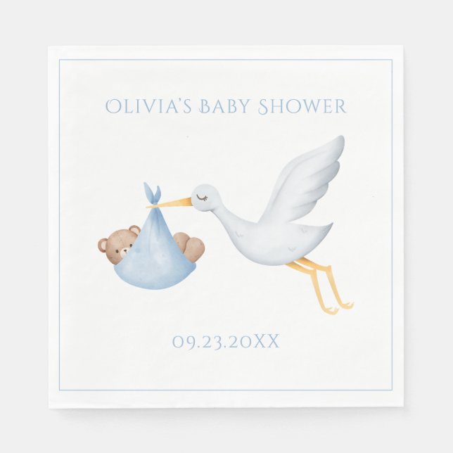 Servilleta De Papel Baby Shower Blue Stork Boy (Anverso)