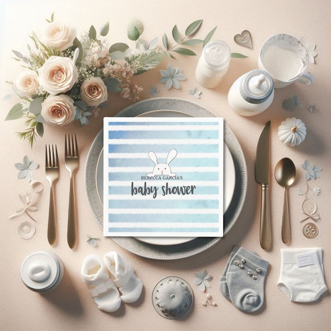 Servilleta De Papel Baby Shower Blue Stripe White Bunny Rabbit (Subido por el creador)