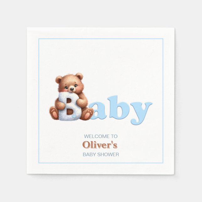 Servilleta De Papel Baby Shower Blue Teddy Bear (Anverso)