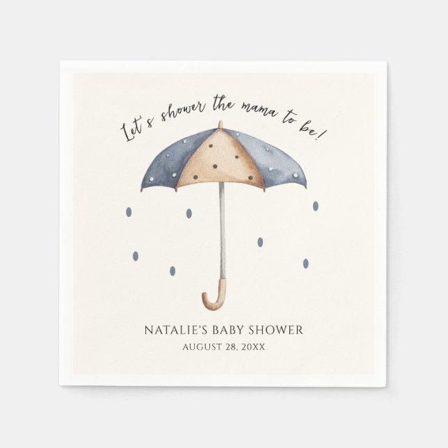 Servilleta De Papel Baby Shower Blue Umbrella and Rain (Anverso)