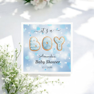 Servilleta De Papel Baby Shower Blue White Boy
