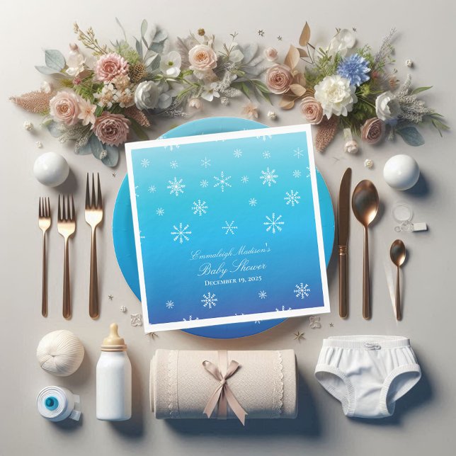 Servilleta De Papel Baby Shower Blue Winter Wonderland Snowflake (Subido por el creador)