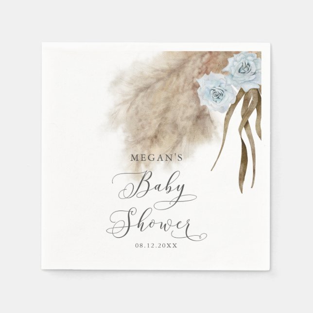 Servilleta De Papel Baby Shower Bohemian Blue Pampas Grass (Anverso)