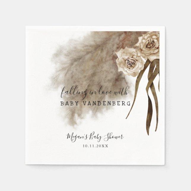 Servilleta De Papel Baby Shower Bohemian Pampas Grass Greenery (Anverso)