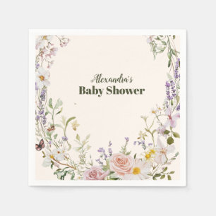 Servilleta De Papel Baby Shower Boho Elegante Flor Silvestre Rosa