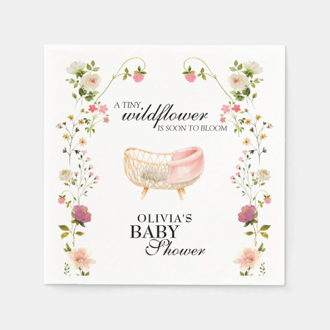 Servilleta De Papel Baby Shower Boho Floral Silvestre Género Neutral (Anverso)