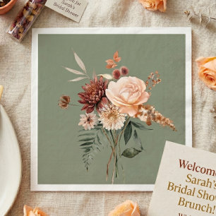 Servilleta De Papel Baby Shower Boho Melocotón y Óxido Floral Verde Sa