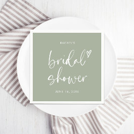 Servilleta De Papel Baby Shower Boho Minimalista Verde Salvia