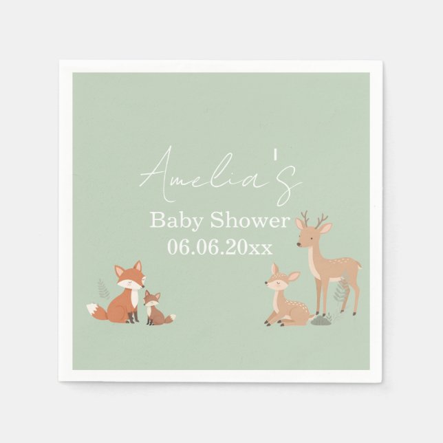 Servilleta De Papel Baby Shower Bosque Verde Salvia (Anverso)