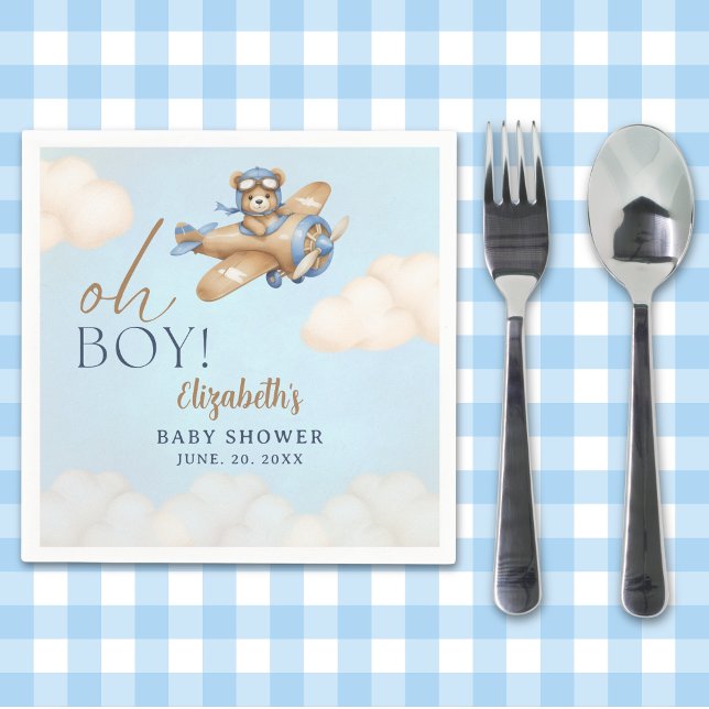 Servilleta De Papel Baby Shower Boy  Adorable Bear Pilot (Subido por el creador)