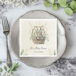 Servilleta De Papel Baby Shower Bunny del eucalipto verde