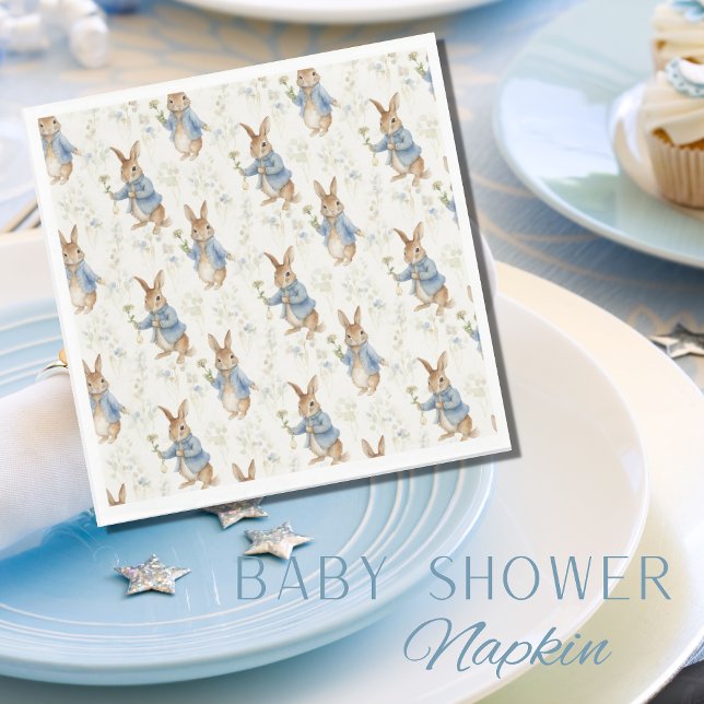 Servilleta De Papel Baby Shower Bunny Rabbit Blue Greenery (Subido por el creador)