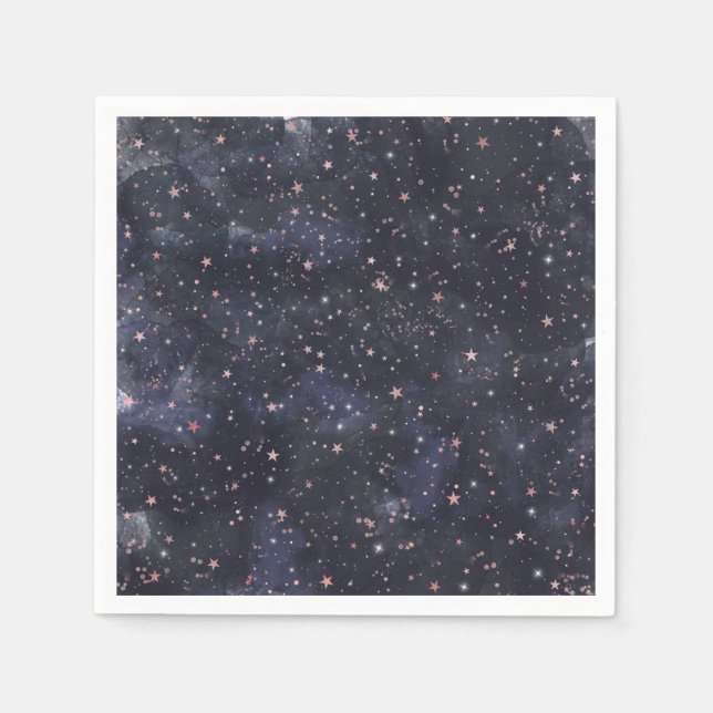 Servilleta De Papel Baby Shower Celestial azul y rosa Starry Night Sky (Anverso)