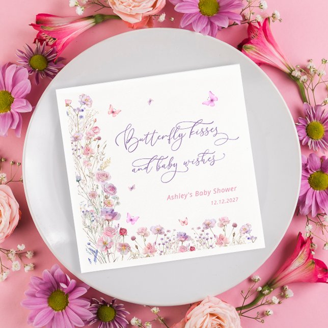 Servilleta De Papel Baby Shower Chica de besos de mariposa rosada mora (Subido por el creador)