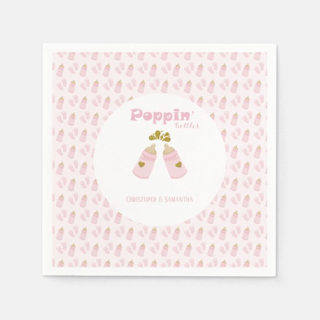 Servilleta De Papel Baby Shower Chica de botellas Poppin rosa (Anverso)