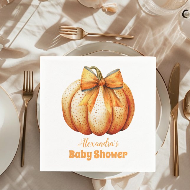 Servilleta De Papel Baby Shower Chica de Bow de calabaza de otoño (Subido por el creador)