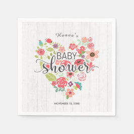 Servilleta De Papel Baby Shower Chica de Corazón Floral de Madera Blan