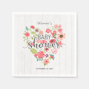 Servilleta De Papel Baby Shower Chica de Corazón Floral de Madera Blan