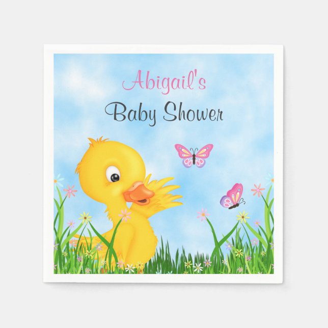 Servilleta De Papel Baby Shower Chica de cuestas y mariposas (Anverso)