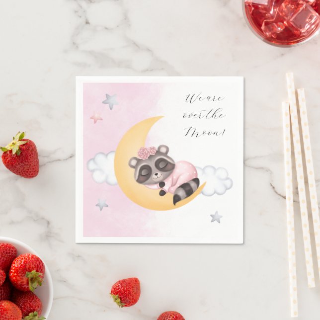 Servilleta De Papel Baby Shower Chica de Dreamy Over the Moon Raccoon (In situ)