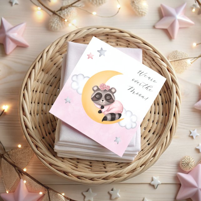 Servilleta De Papel Baby Shower Chica de Dreamy Over the Moon Raccoon (Dreamy Over the Moon Raccoon Girl Baby Shower Napkins)