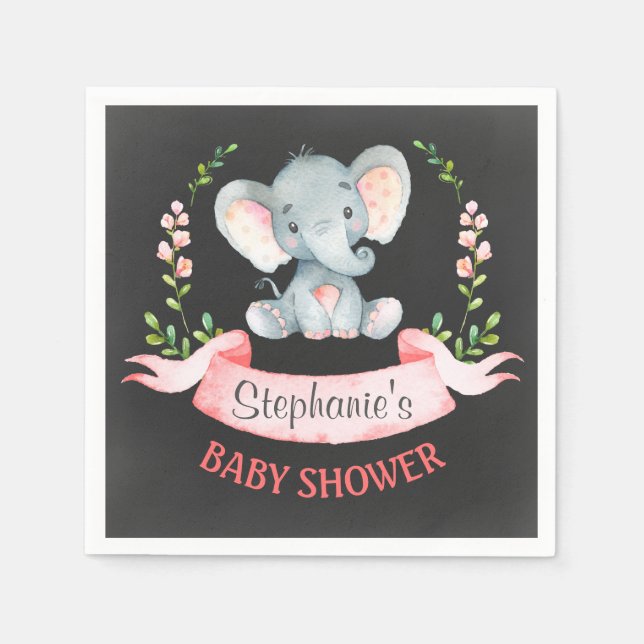 Servilleta De Papel Baby Shower Chica de elefante acuático Chalkboard (Anverso)