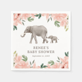 Servilleta De Papel Baby Shower Chica de Elefante Floral Rosa