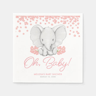 Servilleta De Papel Baby Shower Chica de Elefantes de Flores Rosa