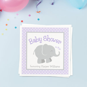 Servilleta De Papel Baby Shower, Chica de Elefantes Modernos Morados y