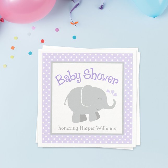 Servilleta De Papel Baby Shower, Chica de Elefantes Modernos Morados y (Subido por el creador)