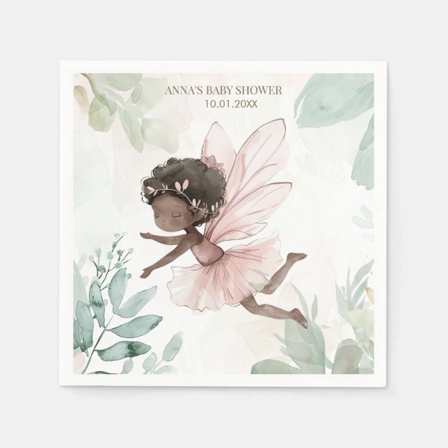 Servilleta De Papel Baby Shower Chica de hadas negras (Anverso)